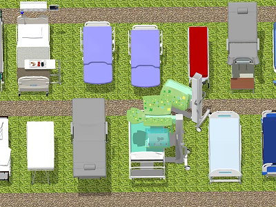 Medical Devices Including Various Hospital Beds Treatment Carts And Patient Care Equipment 3d model