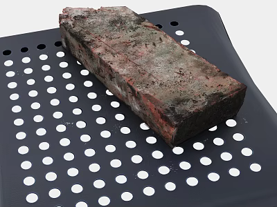 Rustic Textured Stone Brick Placed On Black Perforated Tray Closeup View 3d model