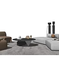 Stylish Modern Sofa Coffee Table Set With Beige Armchair And Decorative Ornaments 3d model