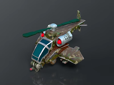 Cosmic Space Exploration Vehicle Model With Green Rotor Red Lights And Transparent Cockpit 3d model