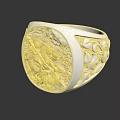 Exquisite Silver And Gold Ring With Diamonds Inlaid Center And Engraved Floral Patterns
