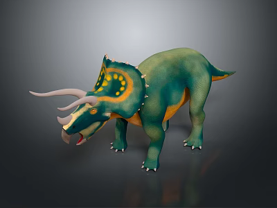 3D Character Triceratops with Green Yellow Color Detailed Horns and Frill Model 3d model