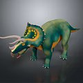 3D Character Triceratops with Green Yellow Color Detailed Horns and Frill Model