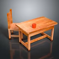 Simple Natural Wooden Furniture Set Table and Chair With Red Cup on Top