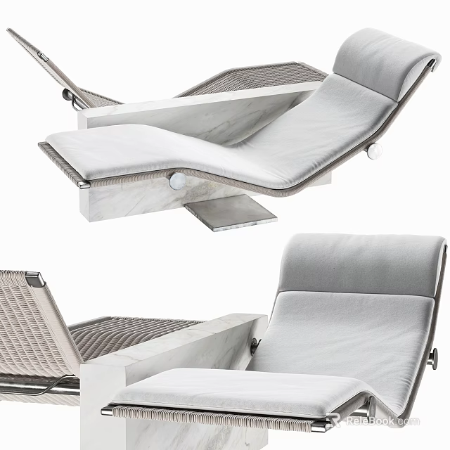 Comfortable Modern Adjustable Lounge Chair with Gray Fabric and Metal Frame 3d model 