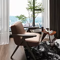 Brown Upholstered Single Sofa With Wooden Frame Side Table And Green Plant Near Window