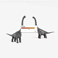 Two Gray Dinosaur Models With Long Necks Standing On White Background