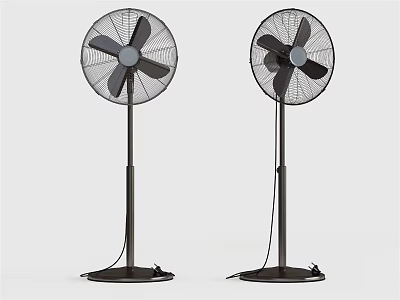 Two Modern Black Floor Standing Air Conditioning Fans With Sturdy Metal Base 3d model