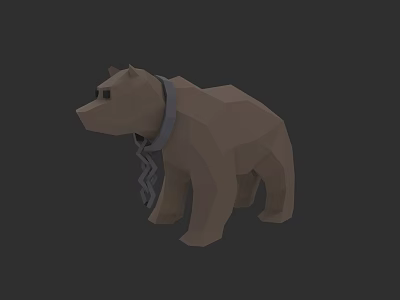 Low Poly Brown Bear 3D Model With Collar And Chain Decoration 3d model