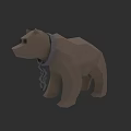 Low Poly Brown Bear 3D Model With Collar And Chain Decoration