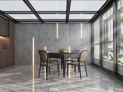 Modern Villa Balcony Interior Design With Grey Walls Marble Flooring And Glass Ceiling 3d model