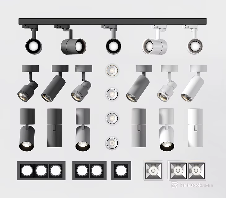 Downlights and Spotlights Various Styles in Black White Track Mounted Recessed Designs Modern Lighting Fixtures 3d model 