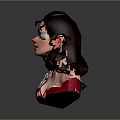 3D Female Character with Brown Hair Green Eyes and Red Dress White Lace Portrait