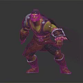 3D Rendered Orc Character With Green Skin Helmet Armor And Wrist Guards In Battle Stance
