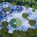 Children's Playground Area With Circular Lawns Trees Slides And Paved Ground