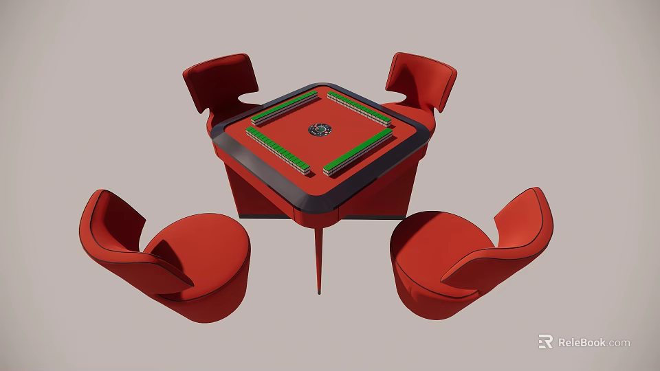 Modern Entertainment Table With Green Playing Surface And Four Red Chairs 3d model 