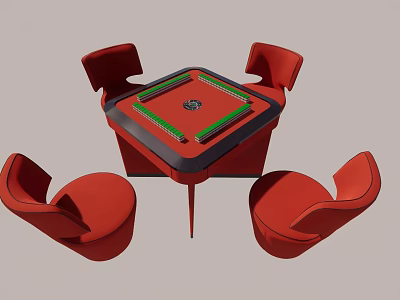Modern Entertainment Table With Green Playing Surface And Four Red Chairs 3d model