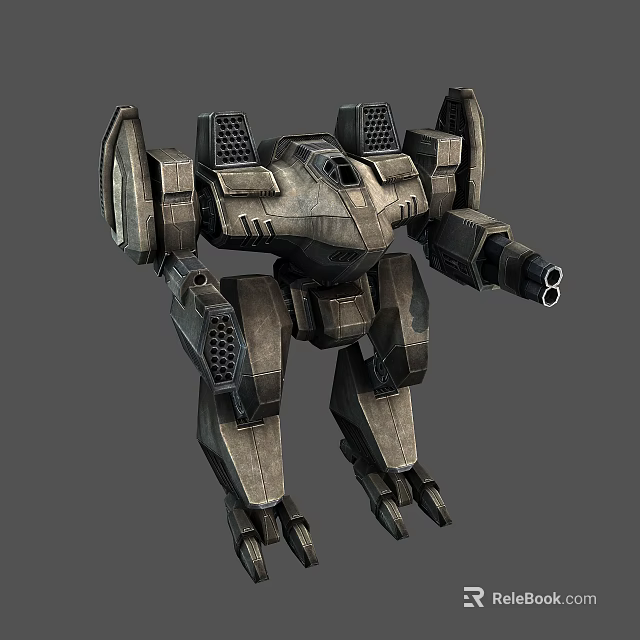Sci Fi Mechanical Robot With Armored Body And Combat Cannon Weapon 3d model 