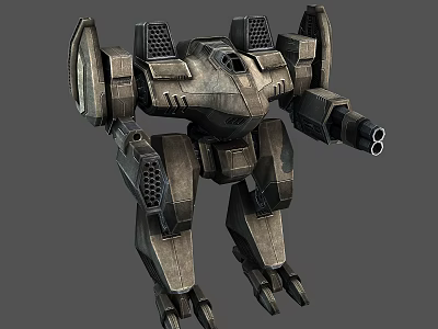 Sci Fi Mechanical Robot With Armored Body And Combat Cannon Weapon 3d model