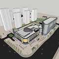Modern Commercial Complex With Glass Curtain Wall And Urban Architecture Elements 3d model