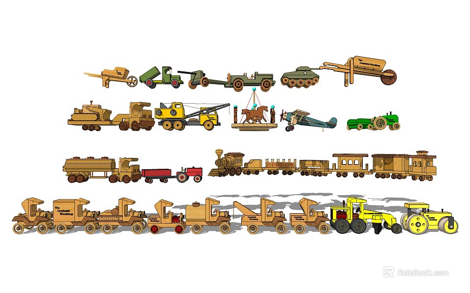 Creative Wooden Building Blocks Various Vehicle Models Kids Educational Toys Set 3d model 