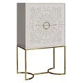 Elegant Entryway Console Cabinet With Carved Patterns And Golden Metal Legs