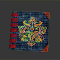 Vintage Blue Notebook With Red Binding And Intricate Yellow Floral Design