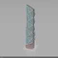 Modern High Rise Tower With Blue Grid Exterior Red Base And Geometric Design