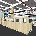 Modern Public Office Space Interior With Sofas Tables Pendant Lights And Wooden Walls