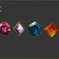 Colorful Glossy Polyhedral Gemstones With Red Purple Blue Orange Hues And Reflections