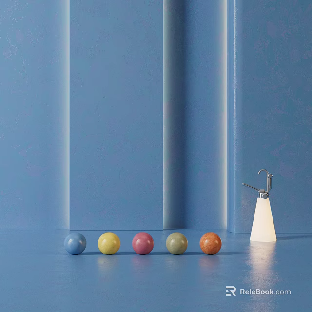 Blue Bedroom Accent Wall With Colorful Decor Balls And Hook 3d model 