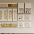 Traditional Chinese Paintings Wall Decor With Various Framed Artworks Different Sizes Shapes
