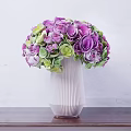 White Vase with Purple Roses and Green Leaves for Elegant Home Decor