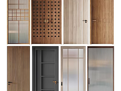 Various Styles Hinged Doors With Wooden Glass And Perforated Patterns 3d model