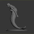 3D Mermaid Statue Figure With Detailed Tail Standing On Circular Base 3d model