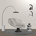 Modern White Curved Accent Chair With Arched Floor Lamp Round Side Table And Gray Rug