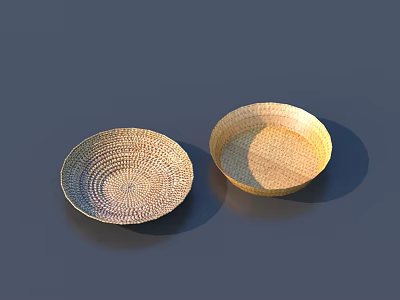 Handwoven Natural Wicker Round Plates Two Piece Home Decor Set 3d model