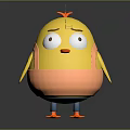 Yellow Cartoon Chicken With Orange Comb Big Eyes Sad Expression Orange Bib And Blue Feet