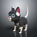 Cute Cartoon Style Black and White Cat with Blue Eyes Pink Nose Standing Pose
