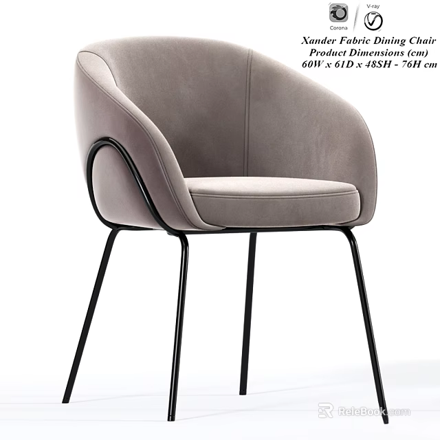 Comfortable Light Gray Accent Chair With Curved Backrest And Black Metal Legs 3d model 