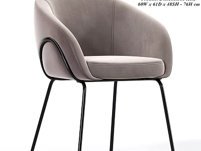 Comfortable Light Gray Accent Chair With Curved Backrest And Black Metal Legs 3d model