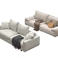 Modern Two Seater Fabric Sofas With Pillows Blankets And Minimalist Style 3d model