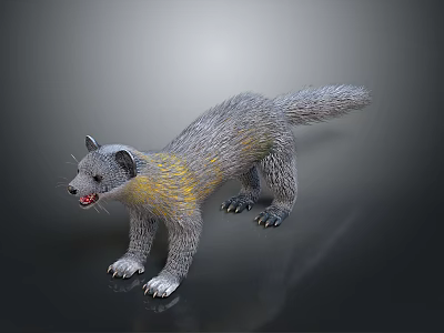 Gray Animal with Yellow Neck Fur Open Mouth Standing on Dark Background 3D Rendered Model 3d model