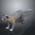 Gray Animal with Yellow Neck Fur Open Mouth Standing on Dark Background 3D Rendered Model