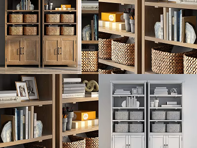 Stylish Decorative Cabinet Design With Wicker Baskets Books Decorative Items And Storage Drawers 3d model