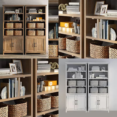 Stylish Decorative Cabinet Design With Wicker Baskets Books Decorative Items And Storage Drawers 3d model