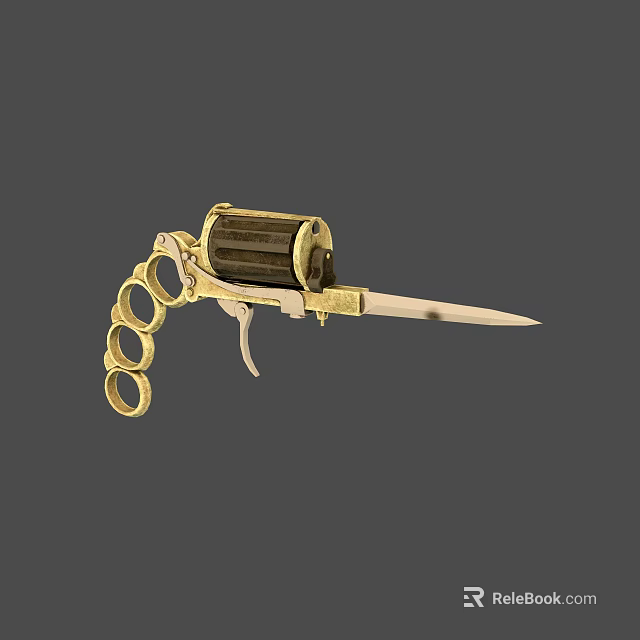 Antique Brass Knuckles Weapon With Fixed Blade And Finger Rings Design 3d model 
