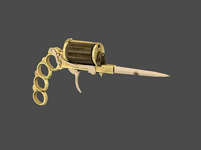 Antique Brass Knuckles Weapon With Fixed Blade And Finger Rings Design 3d model