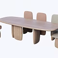 Elegant Modern Wooden Dining Table Set With Four Comfortable Beige Padded Chairs 3d model