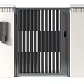 Modern Entrance Gate With Vertical Slat Design And White Pillars Security Access